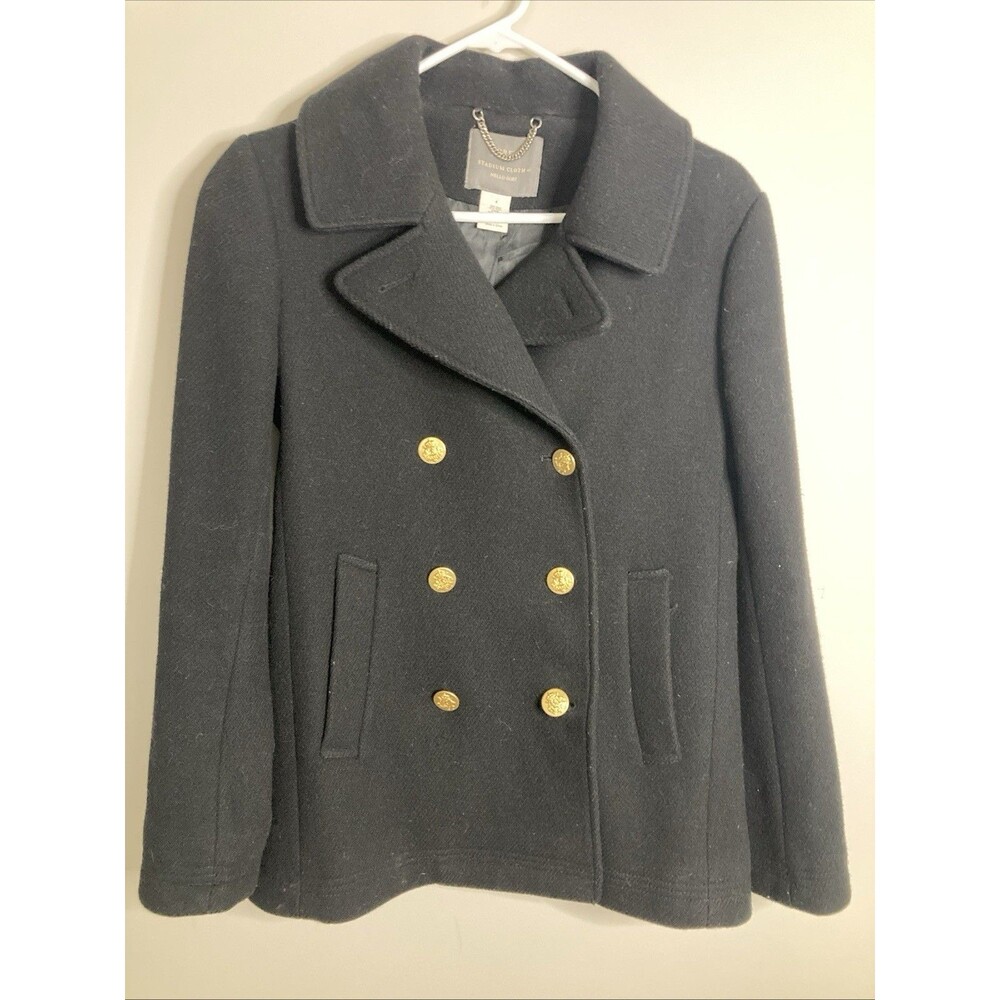 J. Crew Magestic Peacoat Double Breasted Coat Size 4 Black Gold Button Preppy